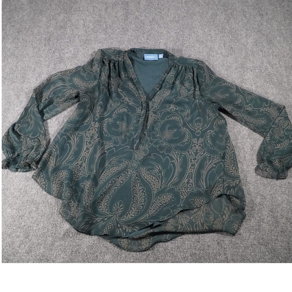 Simply‎ Vera Vera Wang Women's Green Paisley Print Flowy Blouse Top Size M